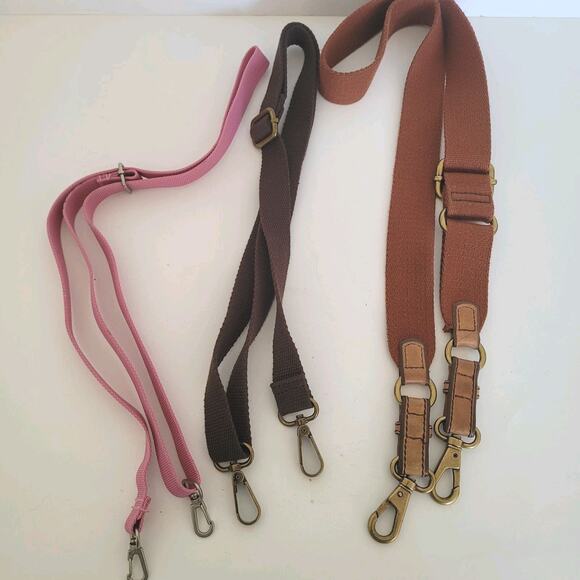 Unbranded Replacement Straps Lot Of 3 Shoulder Crossbody Bag Brown Pink Nylon - Picture 1 of 4